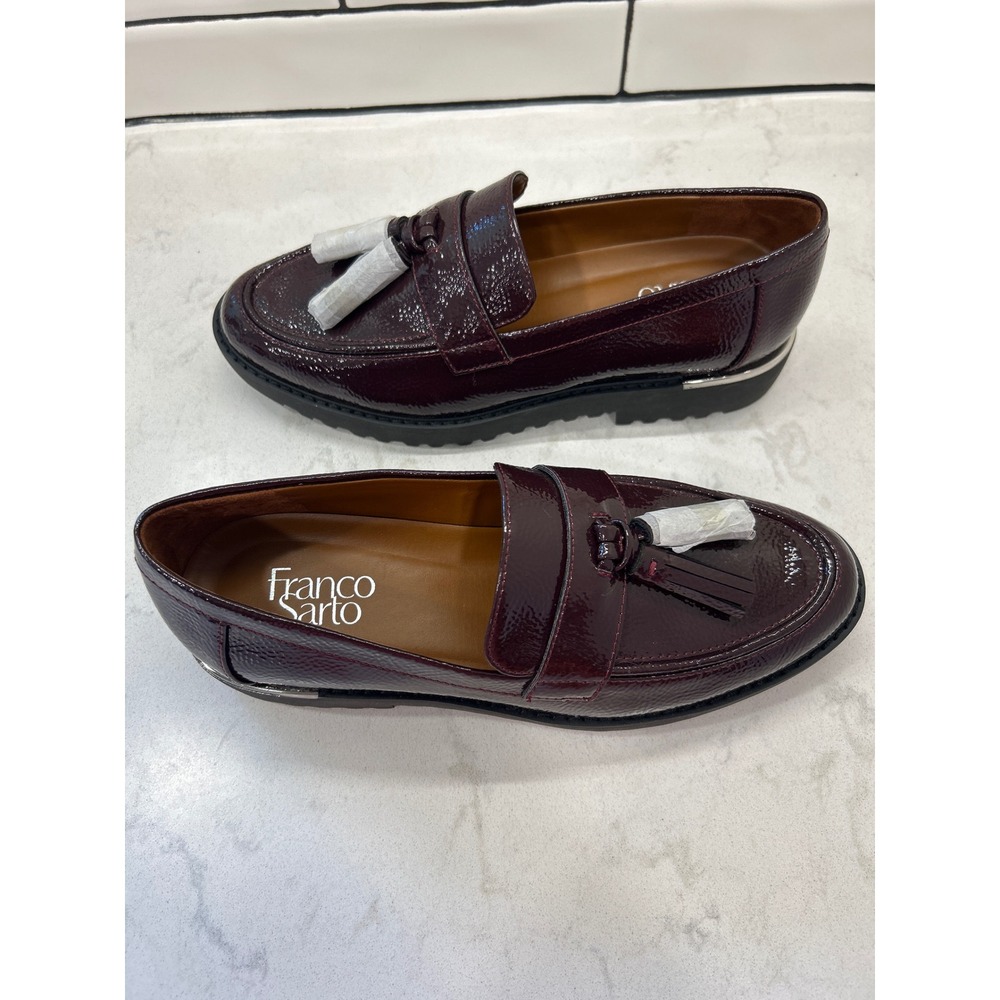 Franco Sarto Carolynn Burgundy Patent Tassel Lug Sole Loafers Womens 8M - Picture 8 of 9
